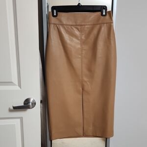 Babaton Tan Midi Leather Skirt